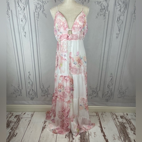 Classy Floral Backless Sleeveless Spaghetti Straps Ruffle Hem Summer Maxi Dress - Picture 8 of 14